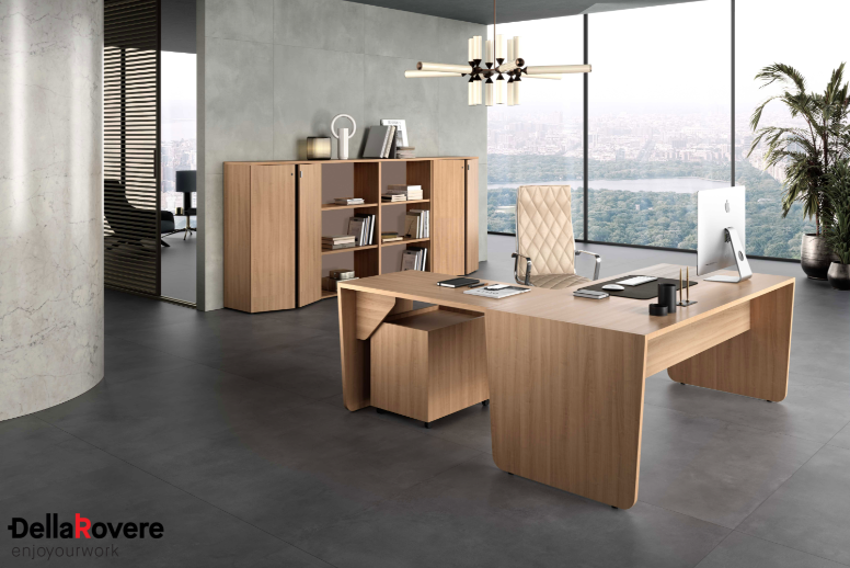 Scrivania Metrik 185x80 gamba sagomata — Bianco/Tortora